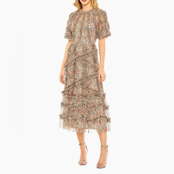 Mac Duggal | Dresses | Nwot Mac Duggal Floral Flutter Sleeve Ruffle Mesh  Aline Dress Size 4 | Poshmark